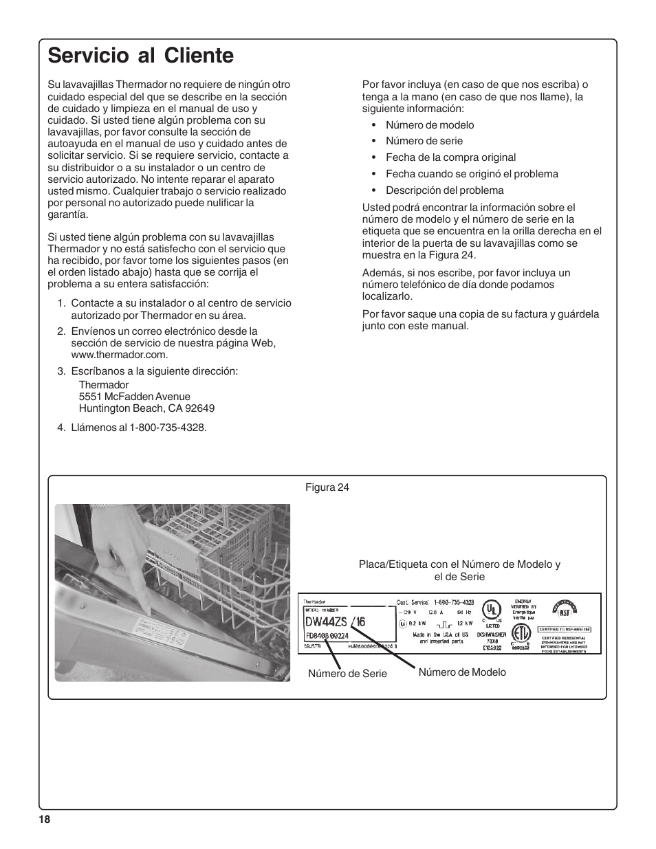 Servicio al cliente | Thermador DWHD43C User Manual | Page 56 / 58
