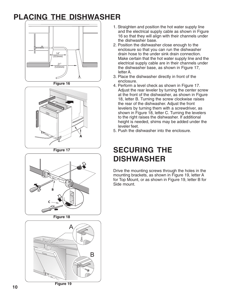 Securing the dishwasher, Placing the dishwasher | Thermador 9000039271 User Manual | Page 10 / 16