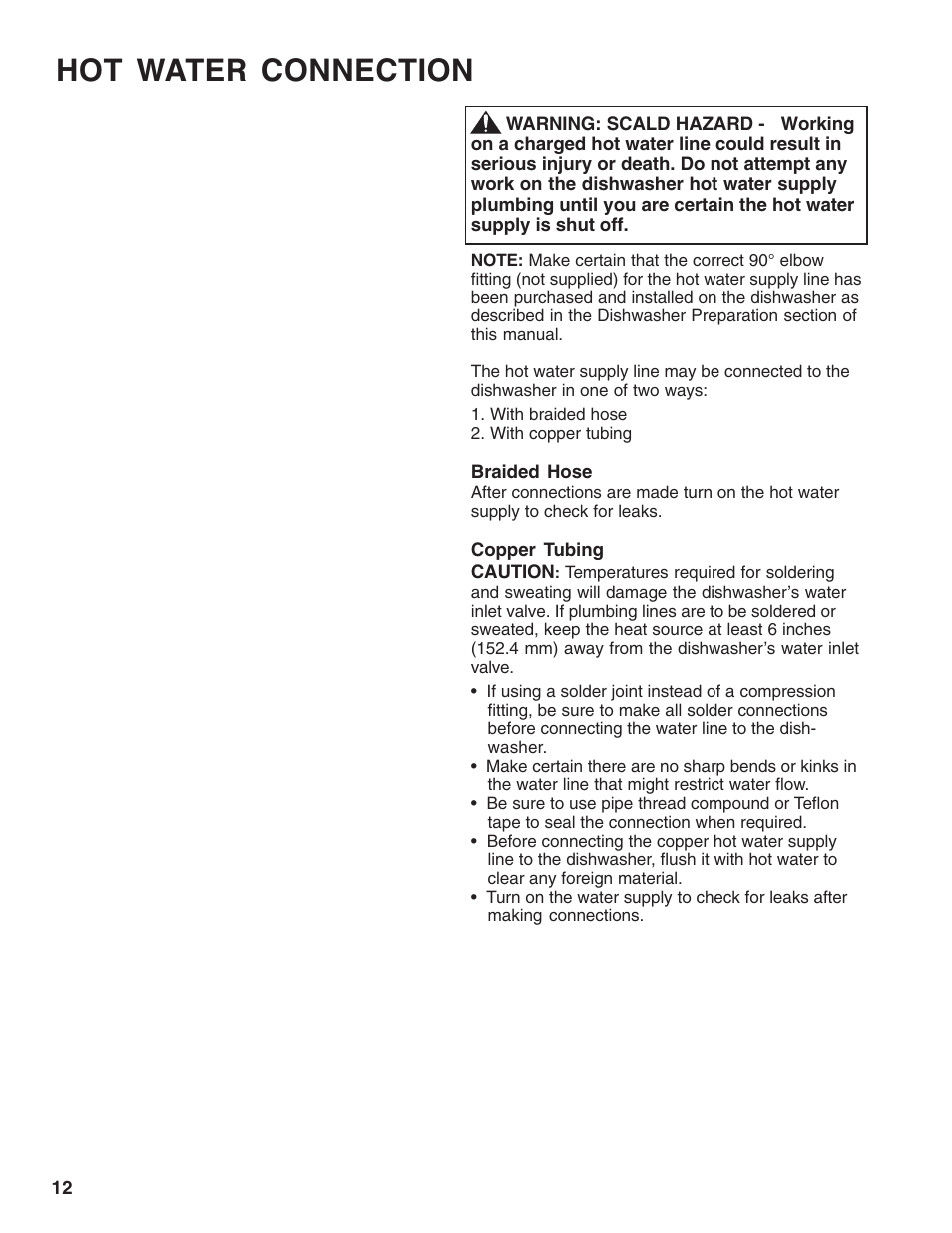 Hot water connection | Thermador 9000039271 User Manual | Page 12 / 16