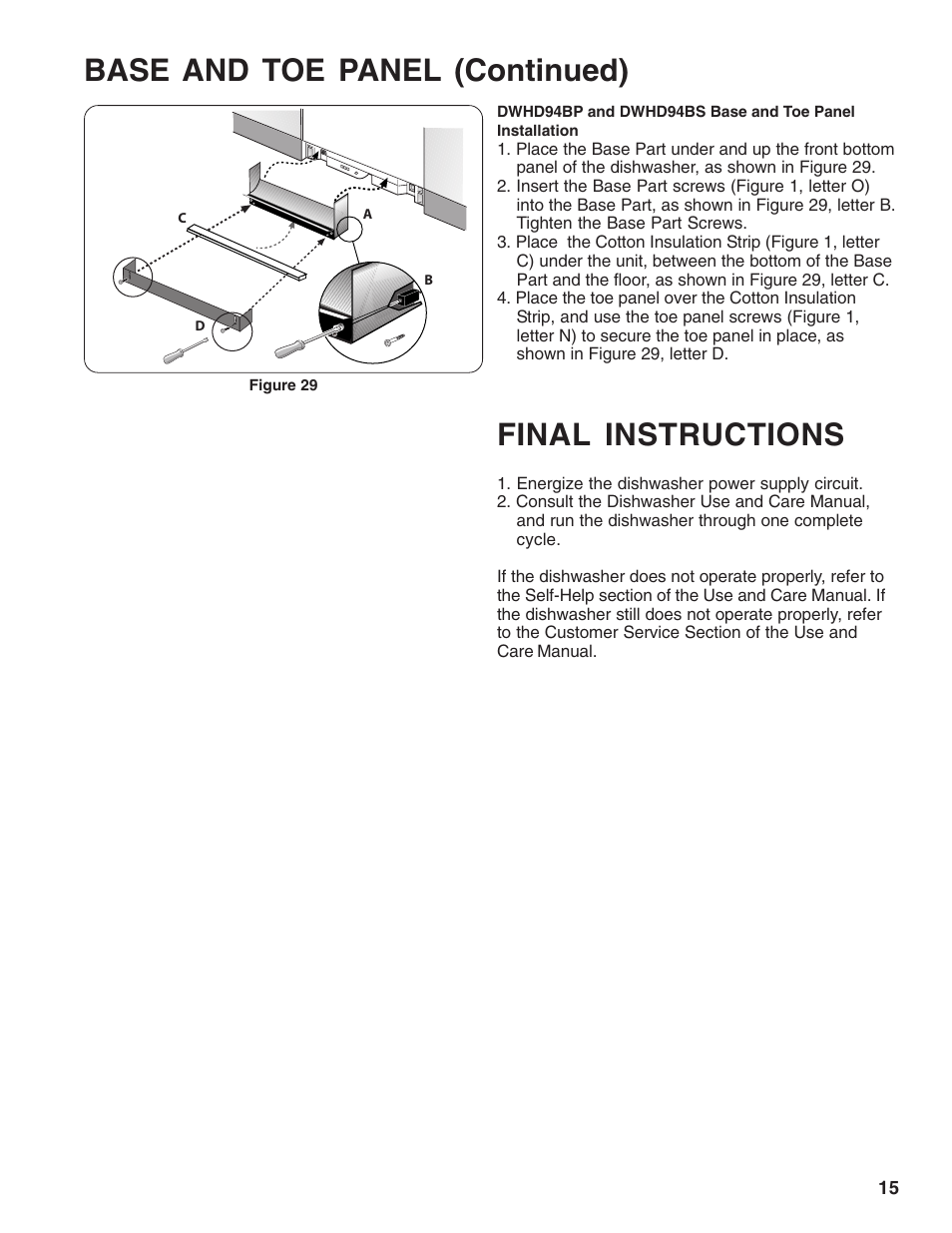 Base and toe panel (continued) final instructions | Thermador 9000039271 User Manual | Page 15 / 16