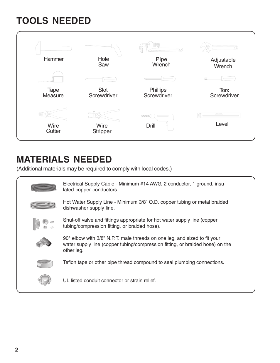 Tools needed, Materials needed | Thermador 9000039271 User Manual | Page 2 / 16