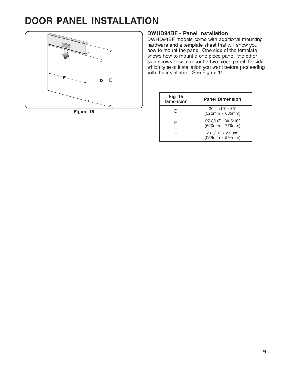 Door panel installation | Thermador 9000039271 User Manual | Page 9 / 16