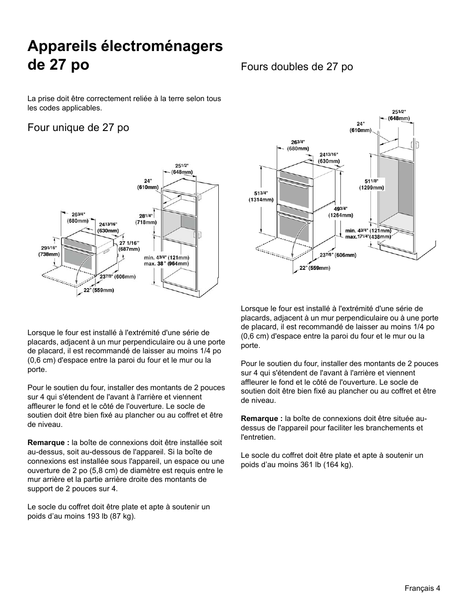 Four unique de 27 po, Fours doubles de 27 po, Appareils électroménagers de 27 po | Thermador MEMCW271 User Manual | Page 21 / 52