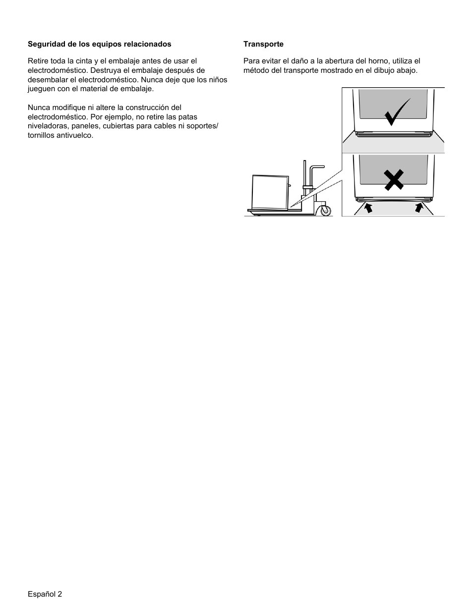 Seguridad de los equipos relacionados, Transporte | Thermador MEMCW271 User Manual | Page 36 / 52