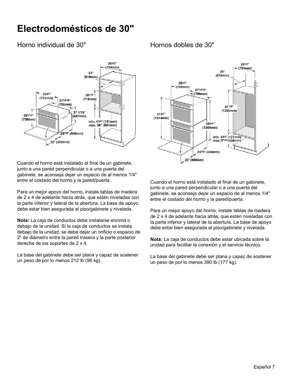 Electrodomésticos de 30, Horno individual de 30, Hornos dobles de 30 | Thermador MEMCW271 User Manual | Page 41 / 52