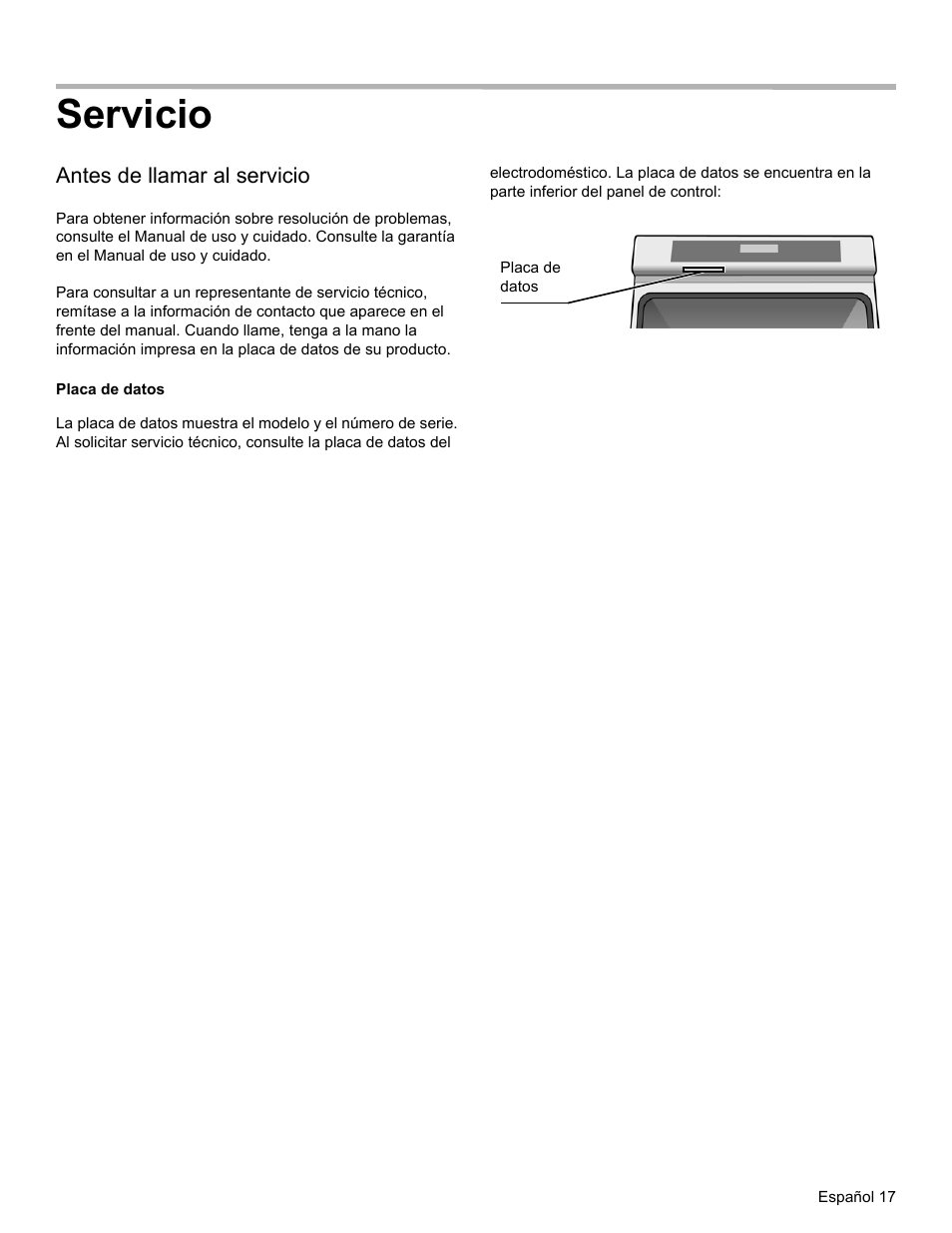 Servicio, Antes de llamar al servicio, Placa de datos | Thermador MEMCW271 User Manual | Page 51 / 52