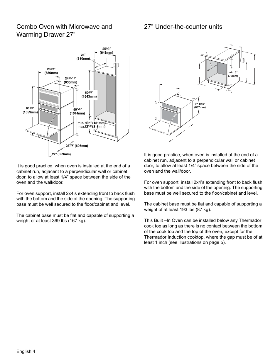 Combo oven with microwave and warming drawer 27, 27” under-the-counter units, English 4 | Thermador MEMCW271 User Manual | Page 6 / 52