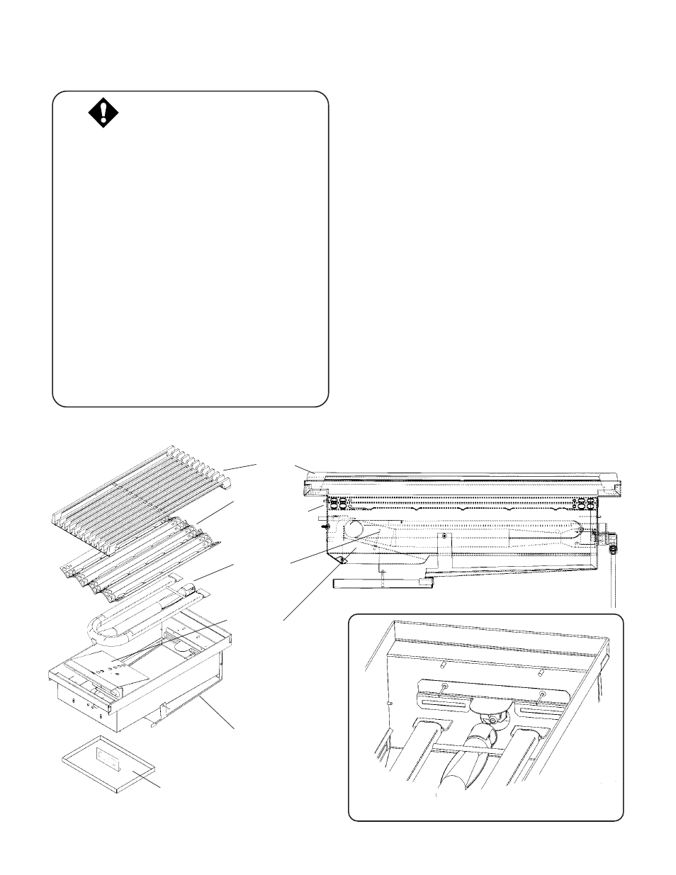 Disassembly/assembly of the grill, Caution, Exploded views and side view of grill | Thermador PD36  EN User Manual | Page 22 / 48