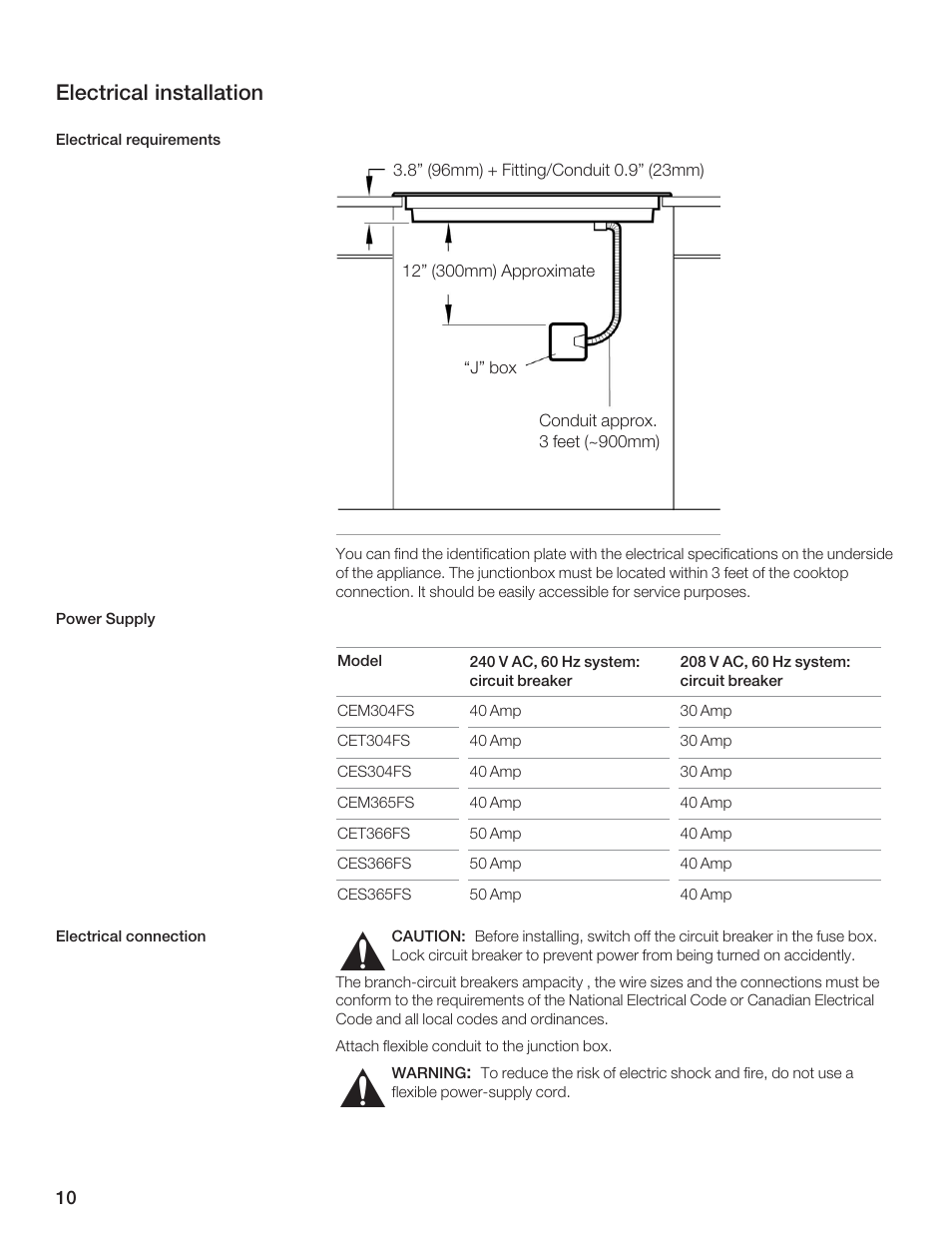 Electrical installation | Thermador CEM365FS User Manual | Page 10 / 32