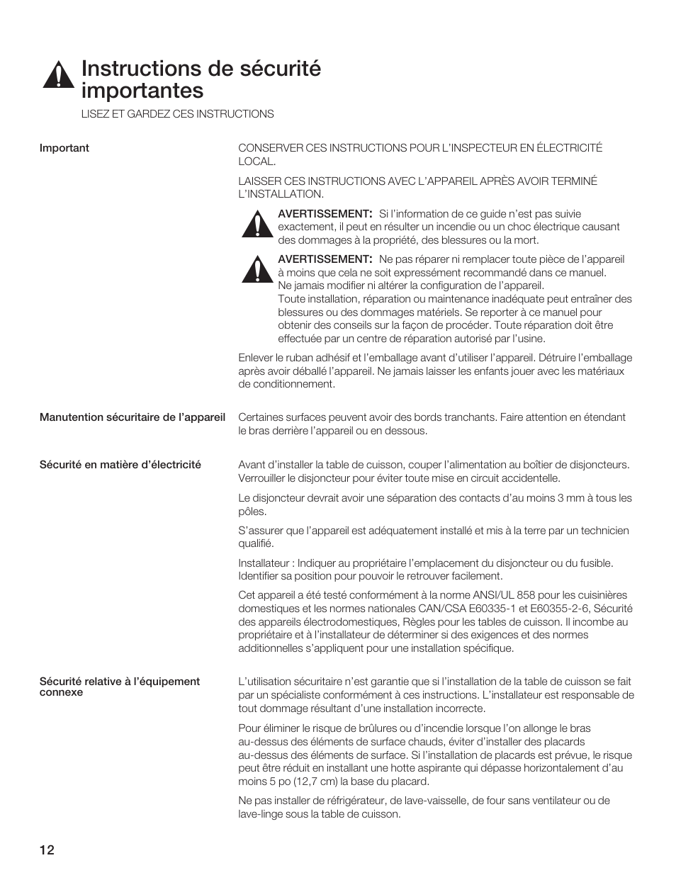 Instructions de sécurité importantes | Thermador CEM365FS User Manual | Page 12 / 32