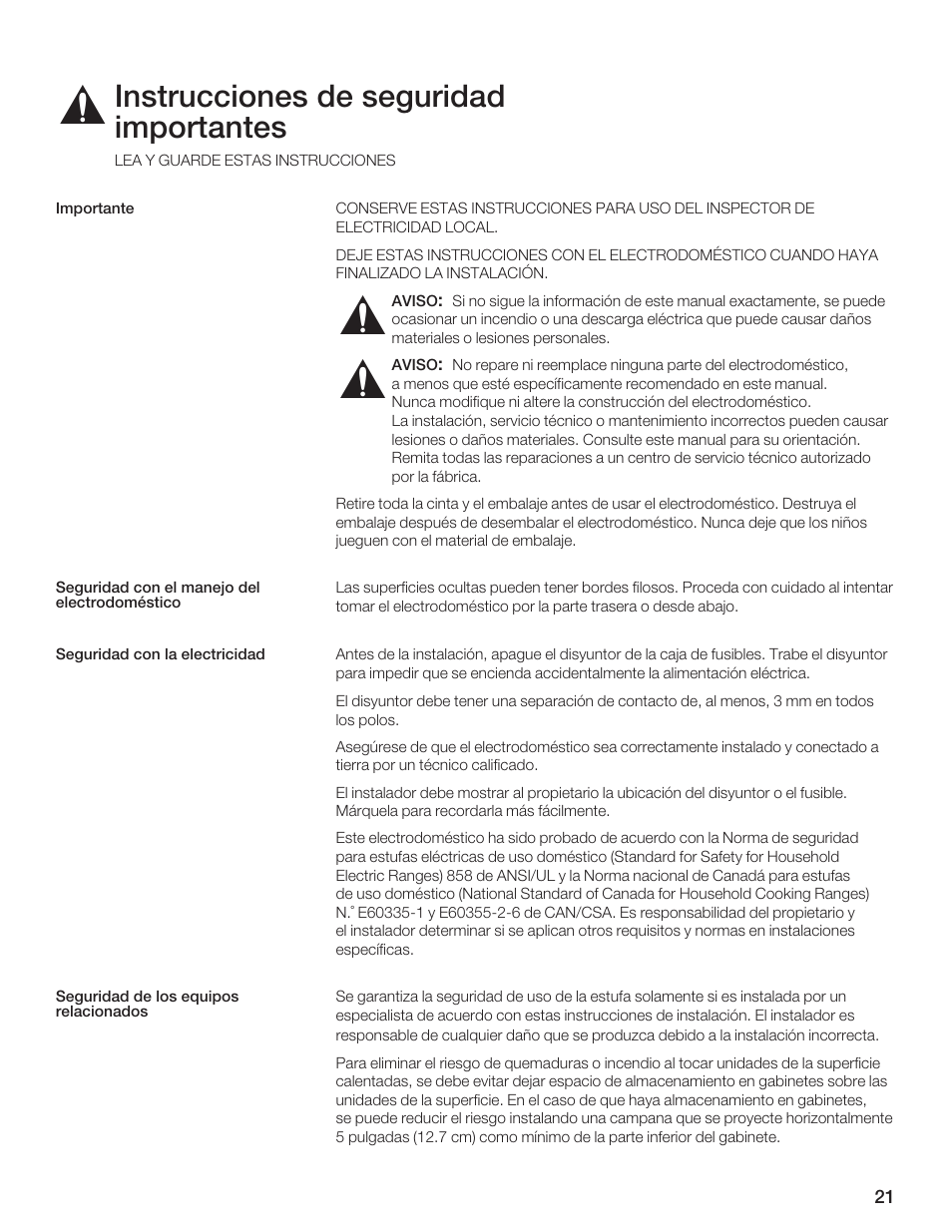 Instrucciones de seguridad importantes | Thermador CEM365FS User Manual | Page 21 / 32