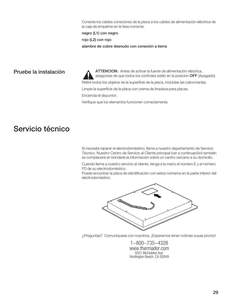 Servicio técnico | Thermador CEM365FS User Manual | Page 29 / 32