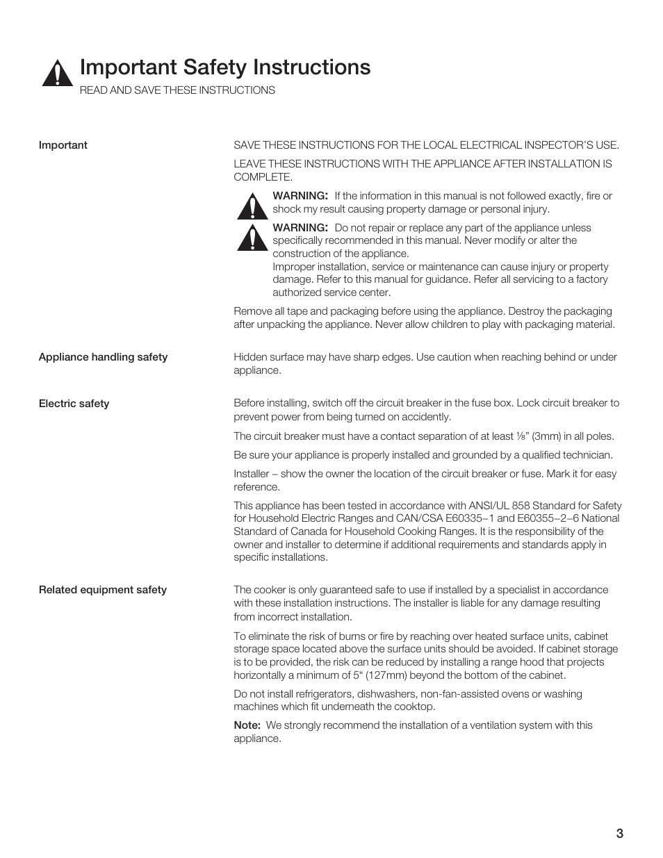 Important safety instructions | Thermador CEM365FS User Manual | Page 3 / 32