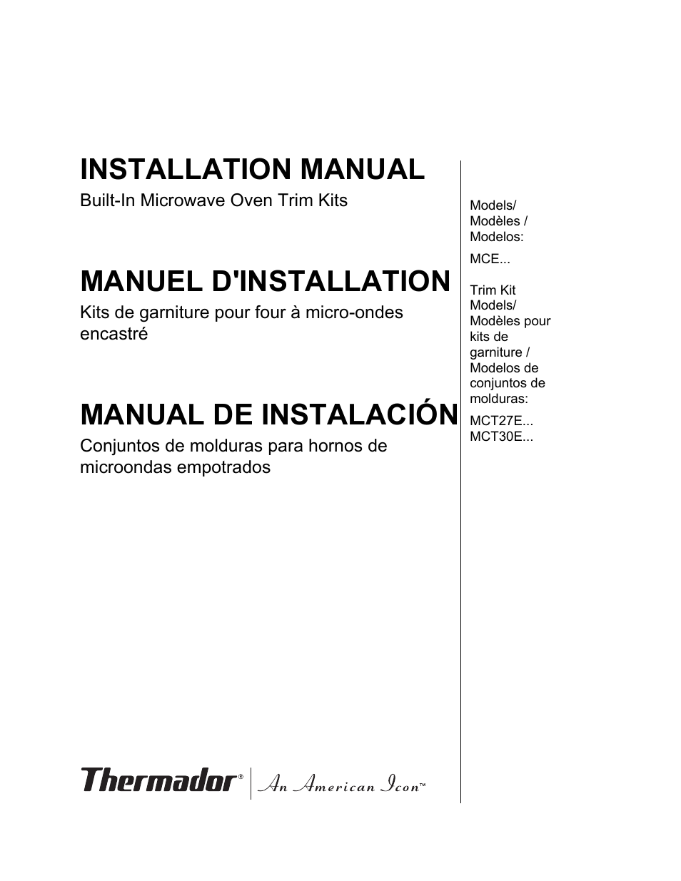 Thermador MCT30E User Manual | 44 pages