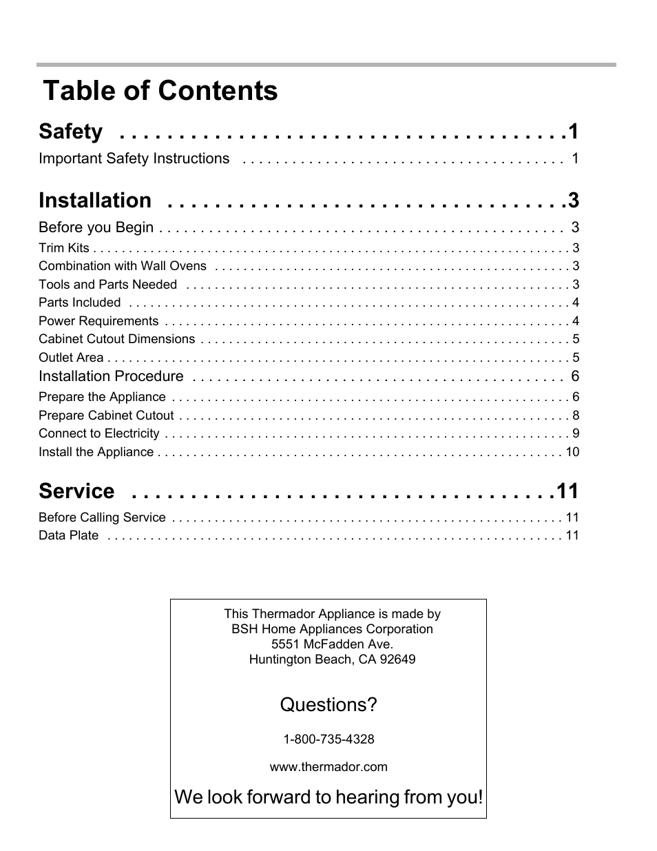 Thermador MCT30E User Manual | Page 2 / 44