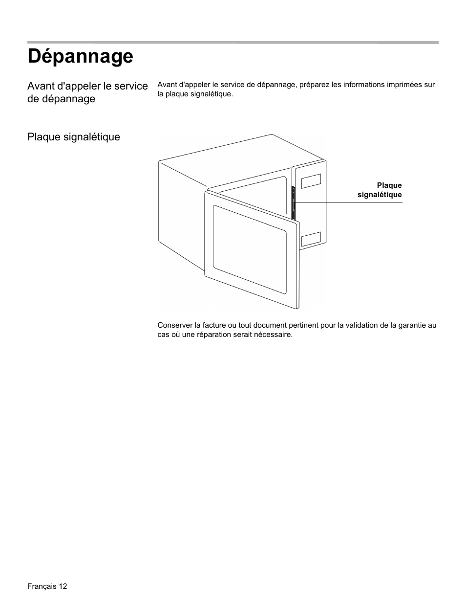 Dépannage, Avant d'appeler le service de dépannage, Plaque signalétique | Thermador MCT30E User Manual | Page 26 / 44