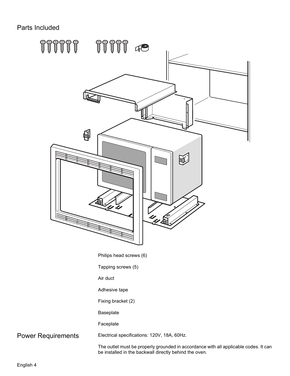 Parts included, Power requirements | Thermador MCT30E User Manual | Page 6 / 44