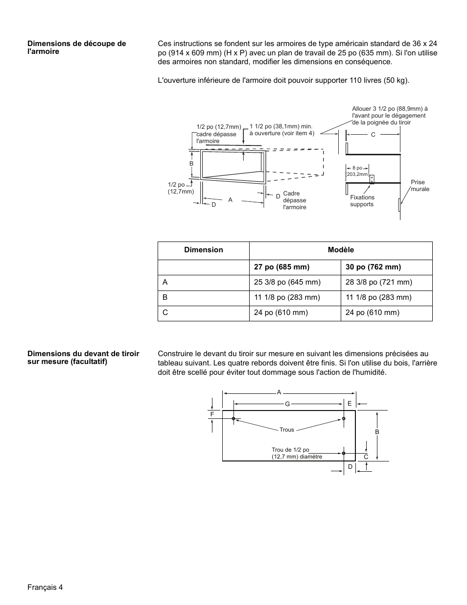 Dimensions de découpe de l'armoire | Thermador WD30  EU User Manual | Page 14 / 28