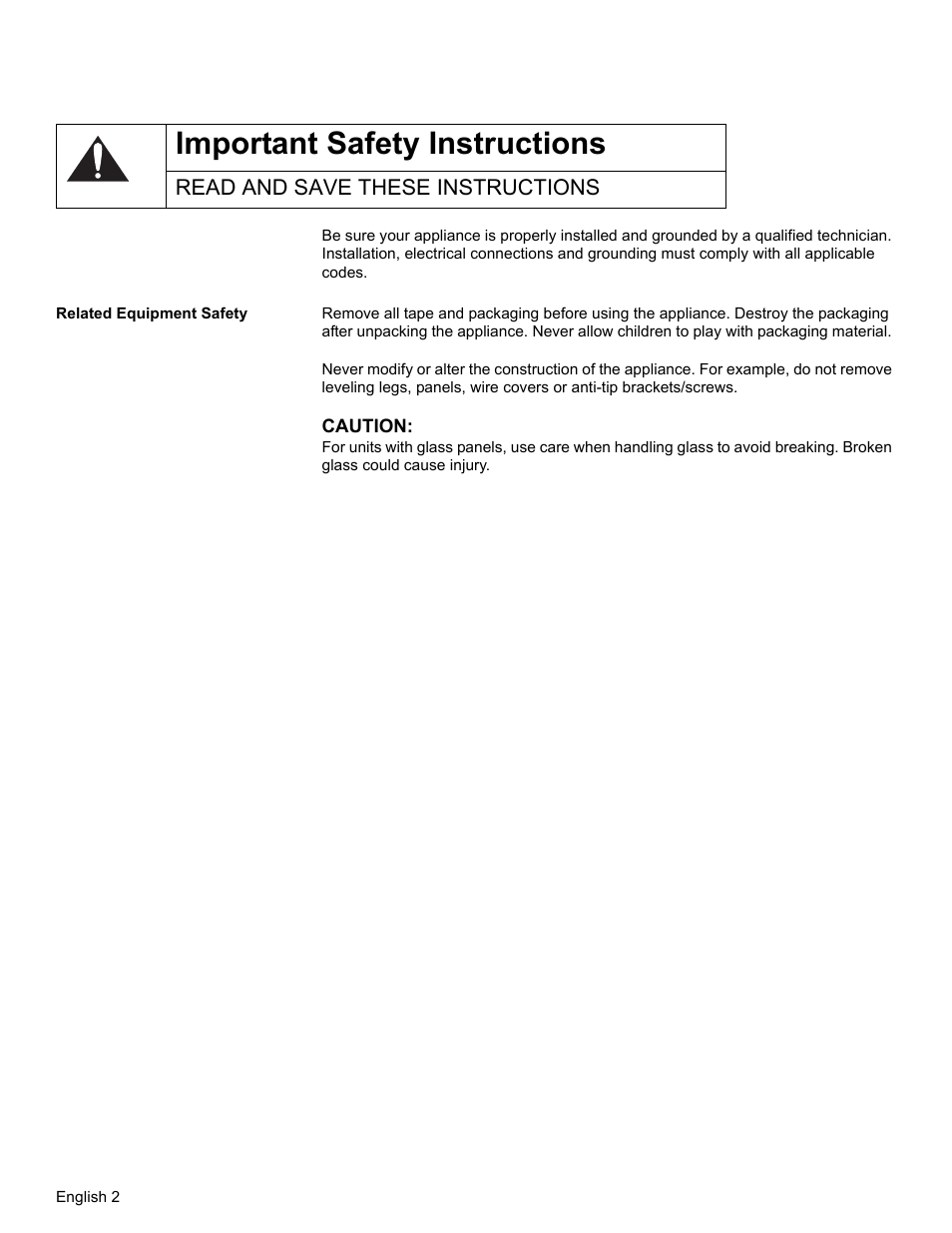 Important safety instructions, Read and save these instructions, Related equipment safety | Thermador WD30  EU User Manual | Page 4 / 28