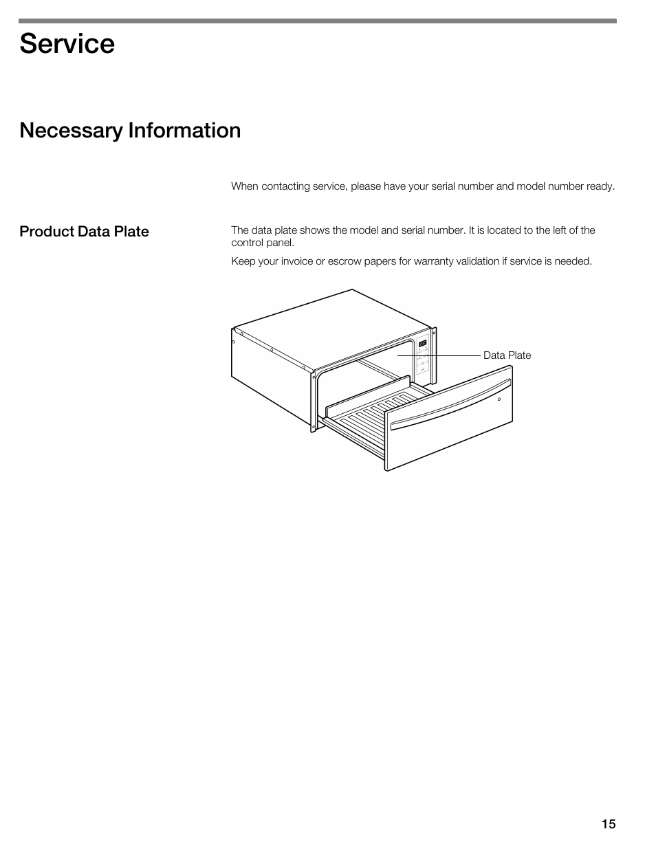 Service, Necessary information | Thermador WDC36D User Manual | Page 15 / 48