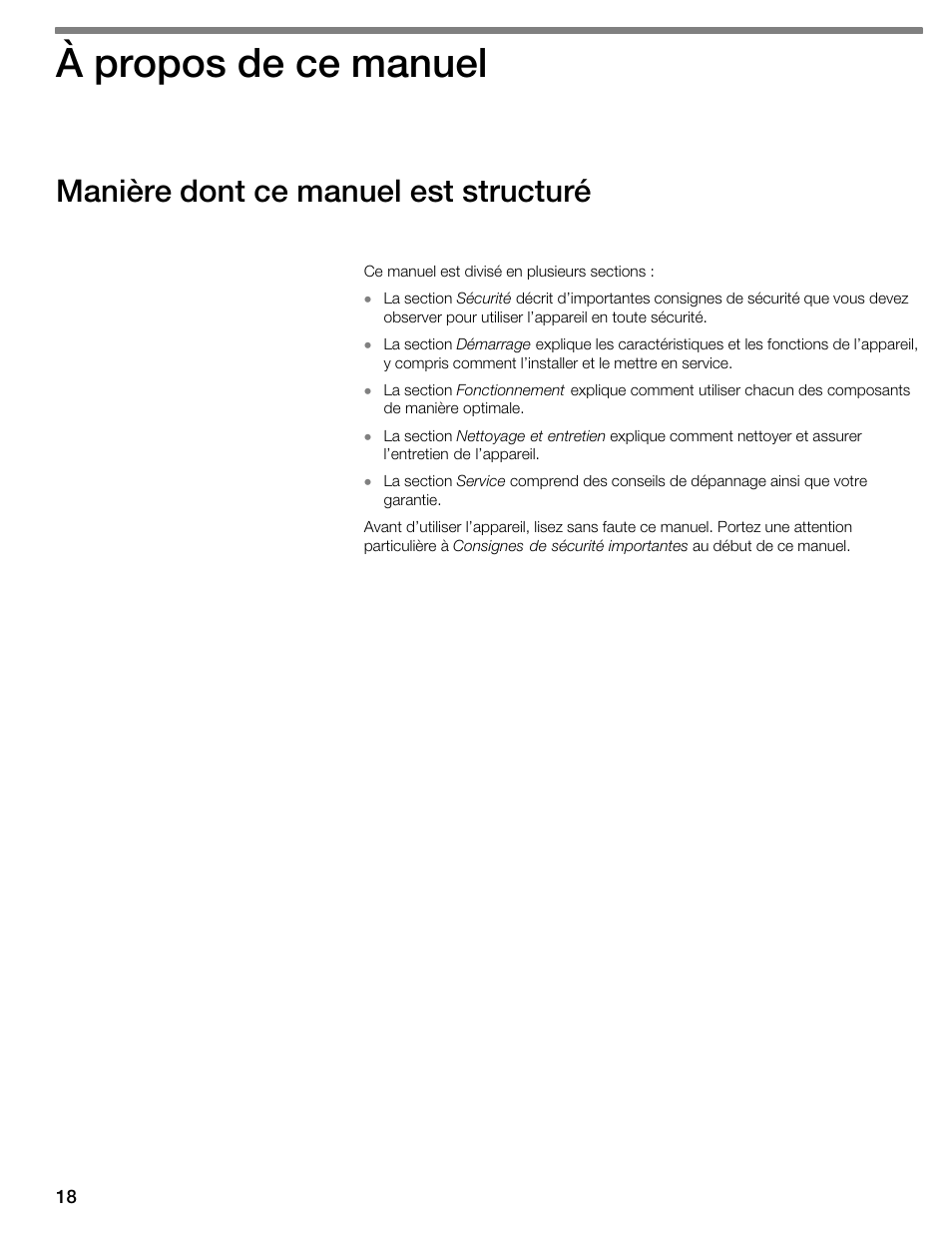 À propos de ce manuel, Manière dont ce manuel est structuré | Thermador WDC36D User Manual | Page 18 / 48