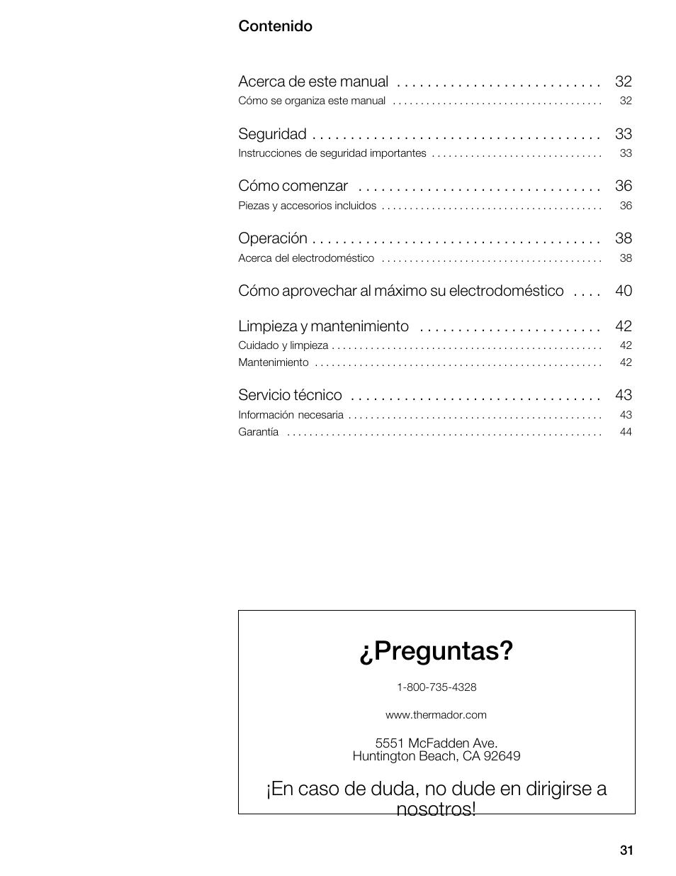 Preguntas, En caso de duda, no dude en dirigirse a nosotros | Thermador WDC36D User Manual | Page 31 / 48
