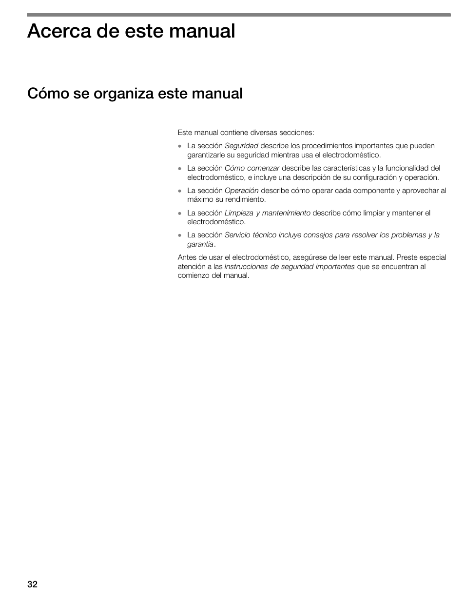 Acerca de este manual, Cómo se organiza este manual | Thermador WDC36D User Manual | Page 32 / 48
