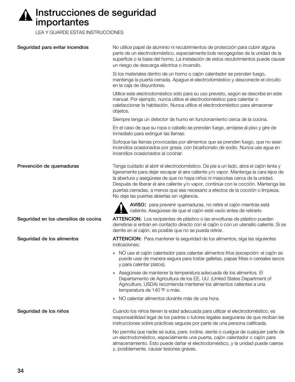 Instrucciones de seguridad importantes | Thermador WDC36D User Manual | Page 34 / 48