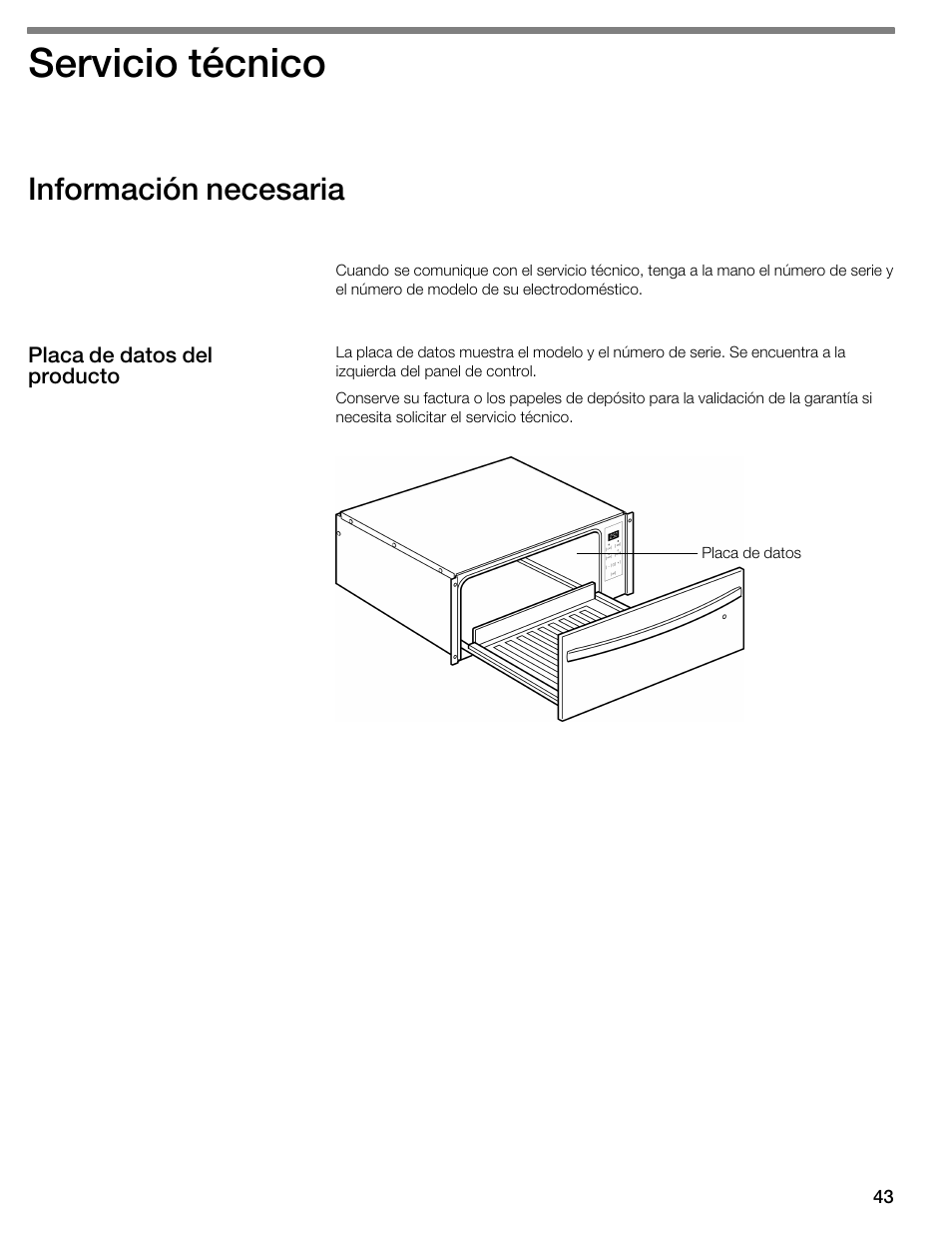 Servicio técnico, Información necesaria | Thermador WDC36D User Manual | Page 43 / 48