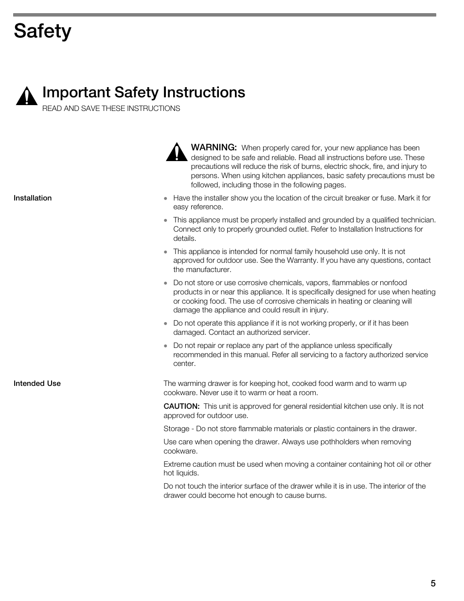 Safety, Important safety instructions | Thermador WDC36D User Manual | Page 5 / 48