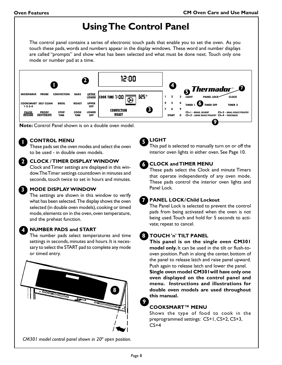 Using the control panel | Thermador CM301 User Manual | Page 10 / 64