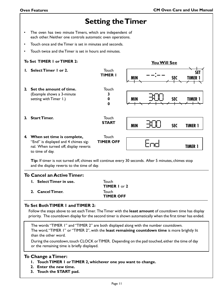 Setting the timer | Thermador CM301 User Manual | Page 13 / 64