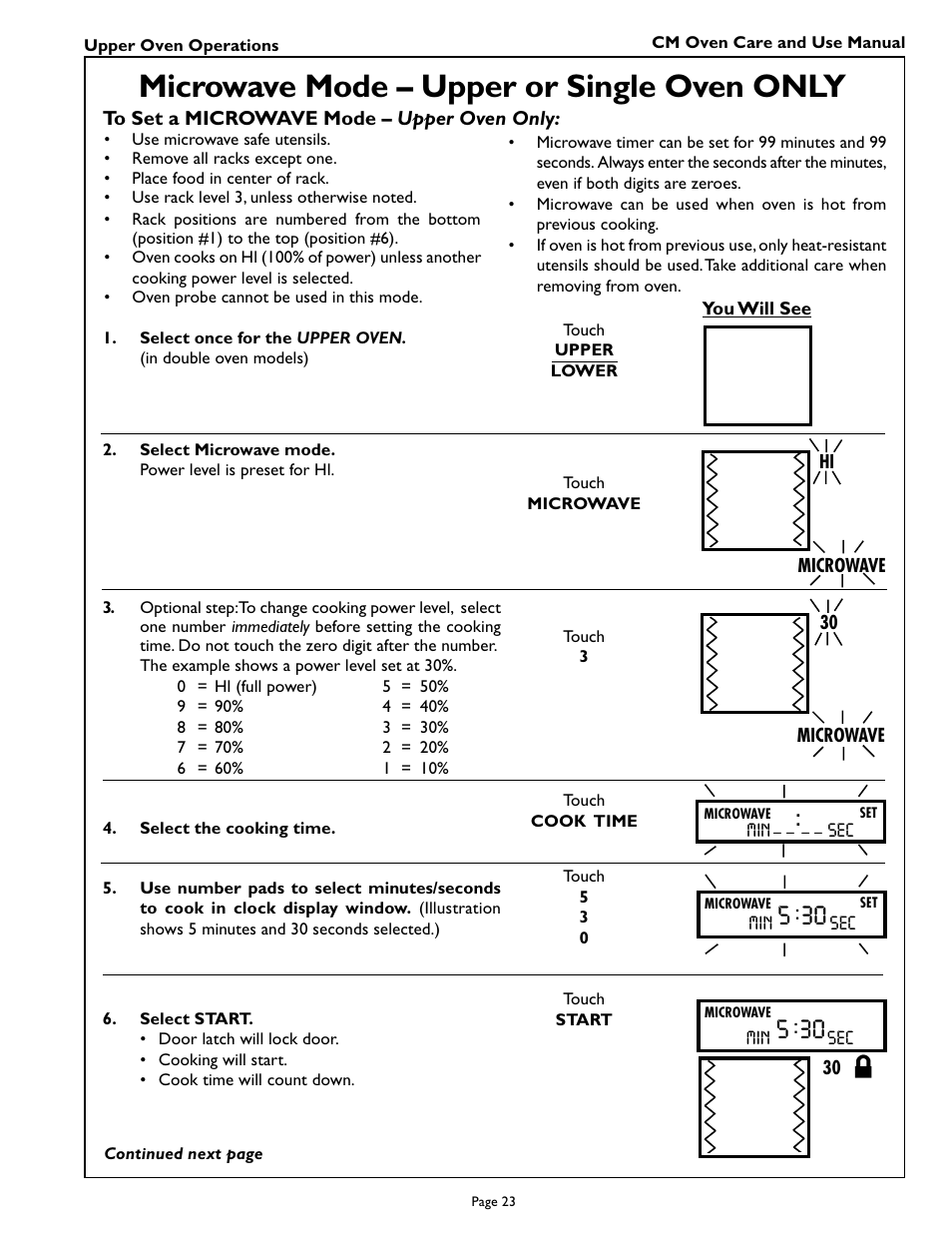 Microwave mode – upper or single oven only | Thermador CM301 User Manual | Page 25 / 64