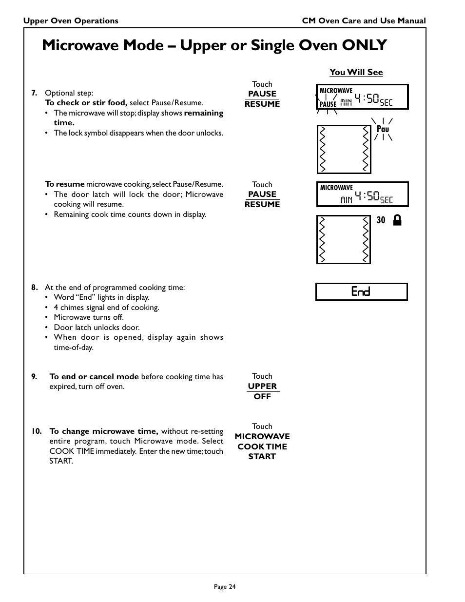 Microwave mode – upper or single oven only | Thermador CM301 User Manual | Page 26 / 64