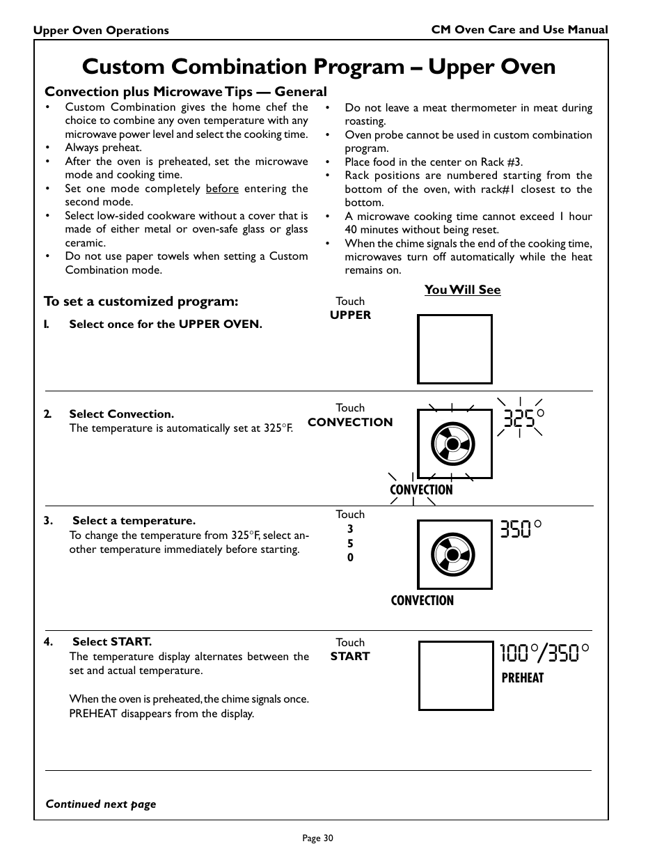 Custom combination program – upper oven | Thermador CM301 User Manual | Page 32 / 64