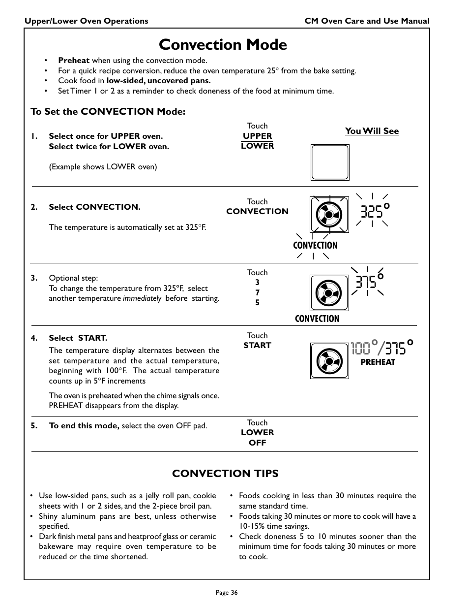 Convection mode | Thermador CM301 User Manual | Page 38 / 64