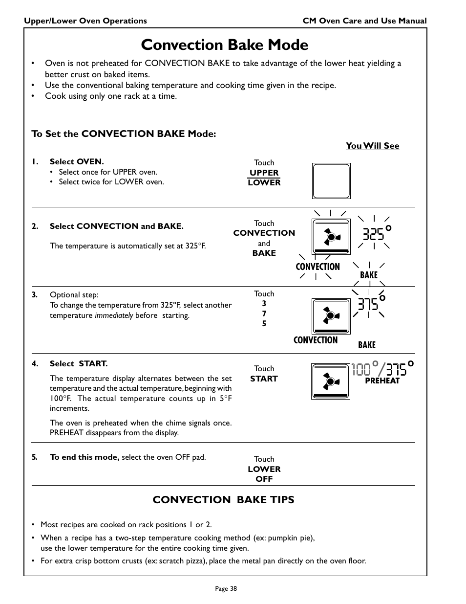 Convection bake mode | Thermador CM301 User Manual | Page 40 / 64