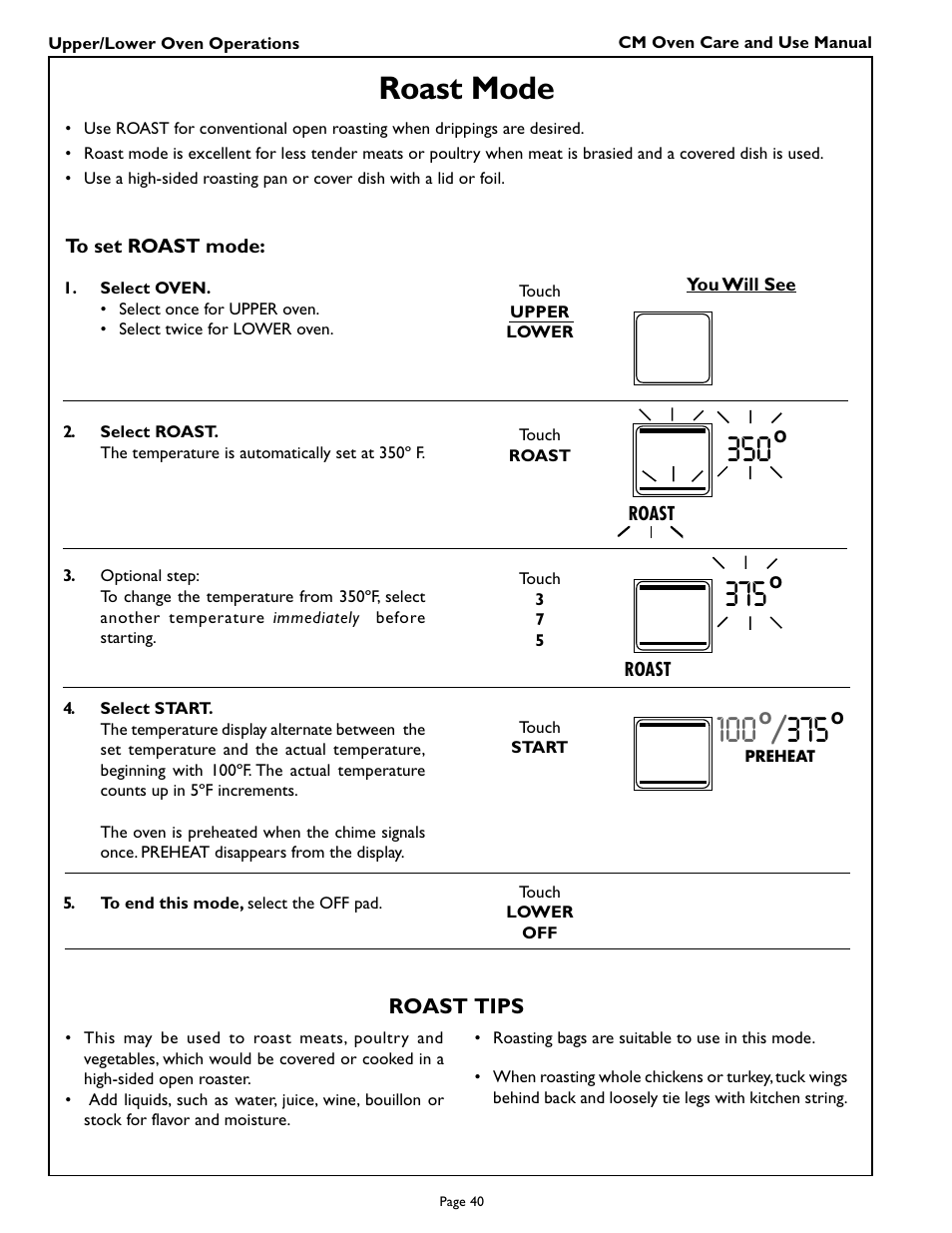 Roast mode | Thermador CM301 User Manual | Page 42 / 64