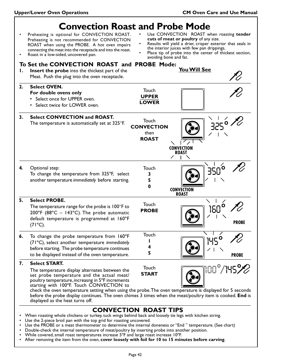 Convection roast and probe mode | Thermador CM301 User Manual | Page 44 / 64