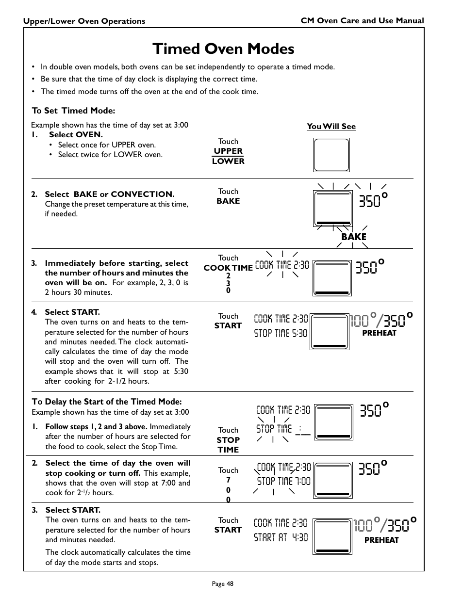 Timed oven modes | Thermador CM301 User Manual | Page 50 / 64