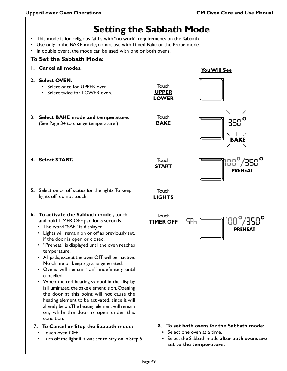 Setting the sabbath mode | Thermador CM301 User Manual | Page 51 / 64