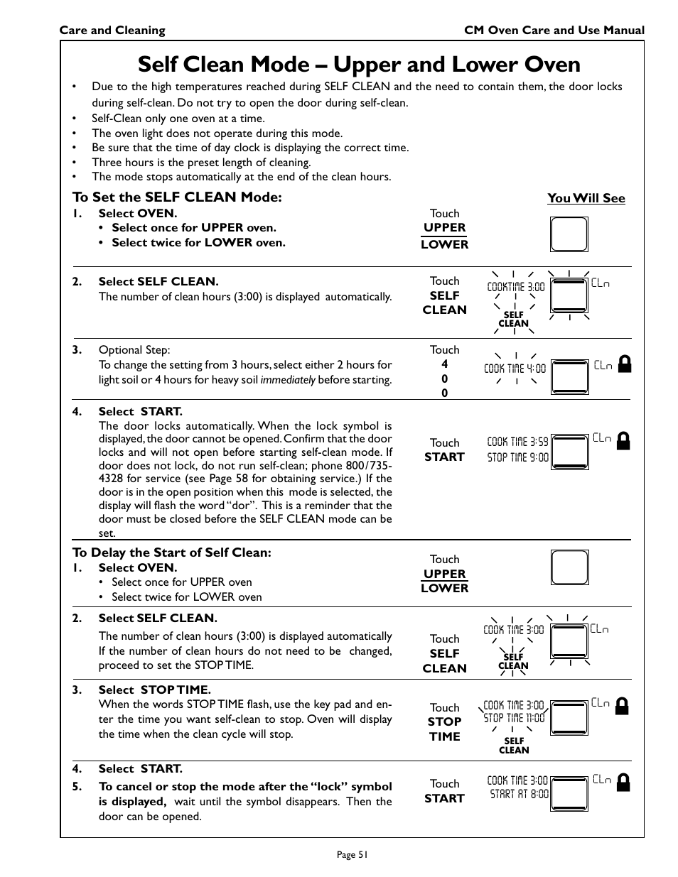 Self clean mode – upper and lower oven | Thermador CM301 User Manual | Page 53 / 64