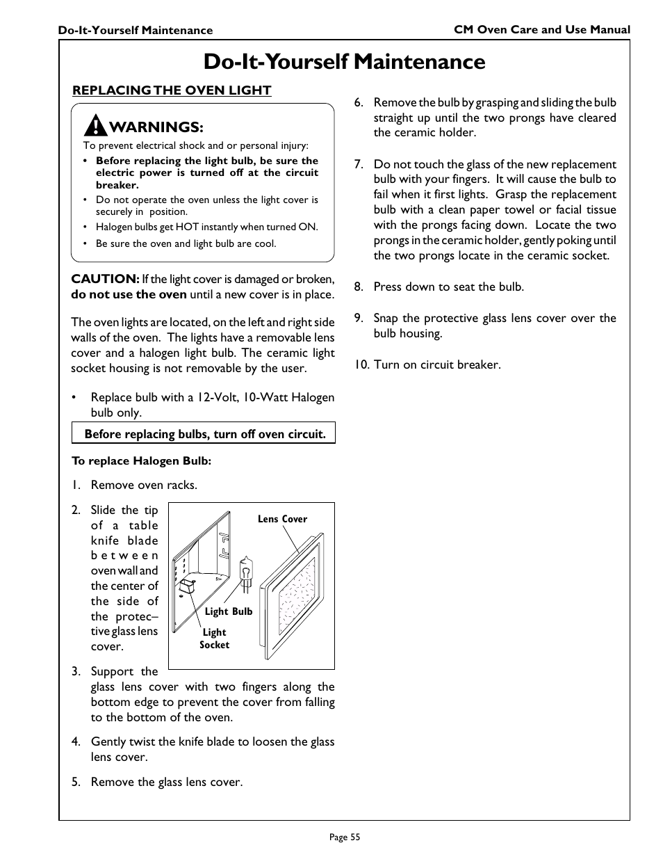 Do-it-yourself maintenance, Warnings | Thermador CM301 User Manual | Page 57 / 64