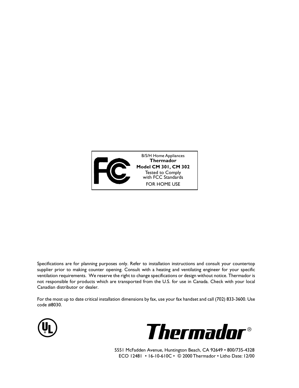 Thermador CM301 User Manual | Page 64 / 64