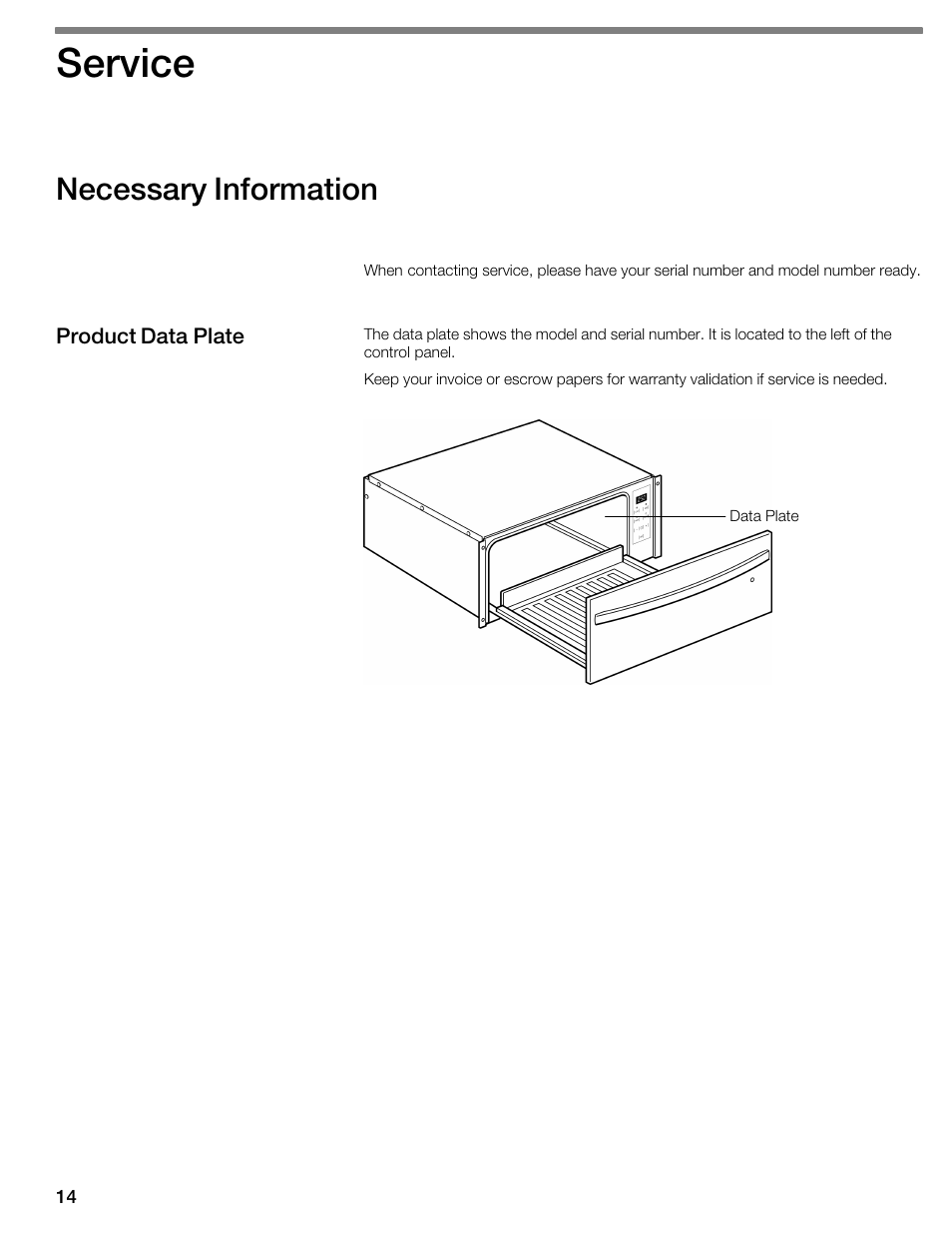 Service, Necessary information | Thermador WDC36 User Manual | Page 14 / 44