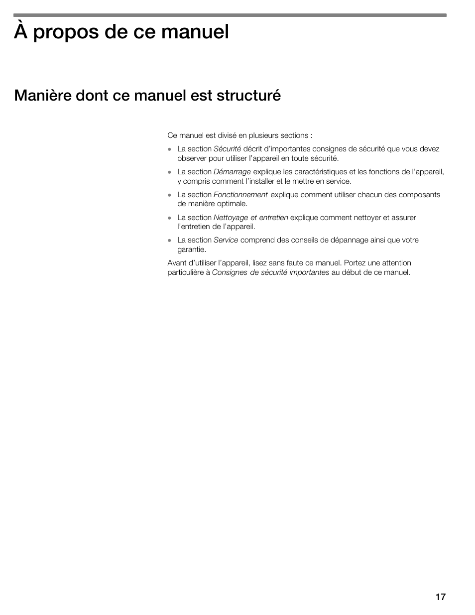 À propos de ce manuel, Manière dont ce manuel est structuré | Thermador WDC36 User Manual | Page 17 / 44