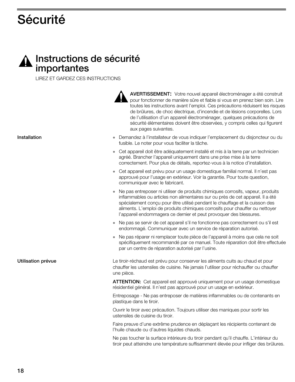 Sécurité, Instructions de sécurité importantes | Thermador WDC36 User Manual | Page 18 / 44