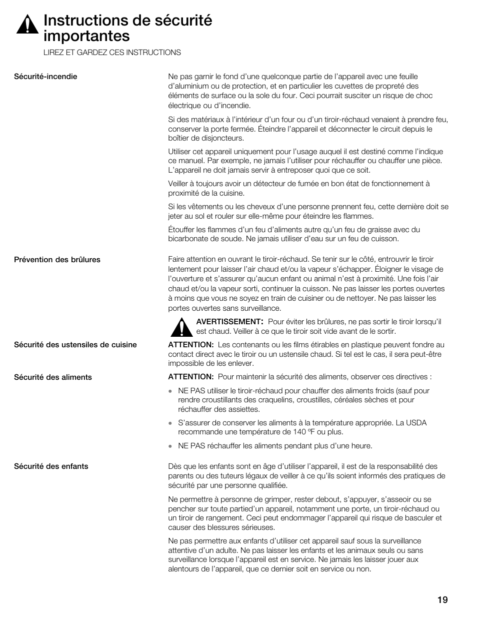 Instructions de sécurité importantes | Thermador WDC36 User Manual | Page 19 / 44