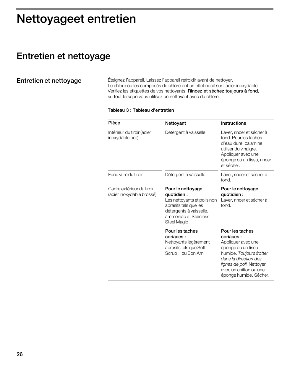 Nettoyageet entretien, Entretien et nettoyage | Thermador WDC36 User Manual | Page 26 / 44