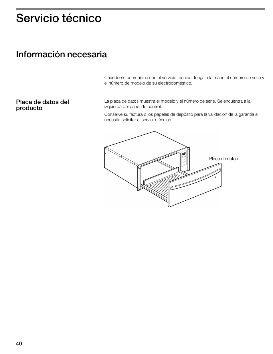 Servicio técnico, Información necesaria | Thermador WDC36 User Manual | Page 40 / 44